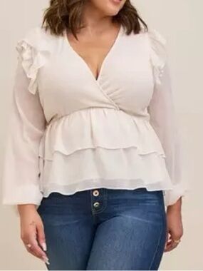 TORRID Blush Long sleeved Chiffon Ruffled Top